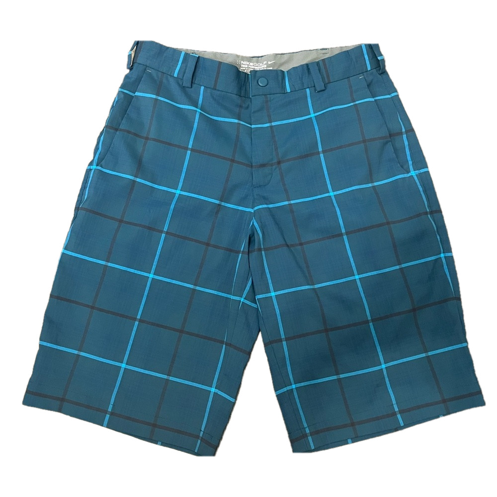 Nike Golf Men's Blue Plaid Shorts Zipper Fly Size: 30 Tour performance dry fit